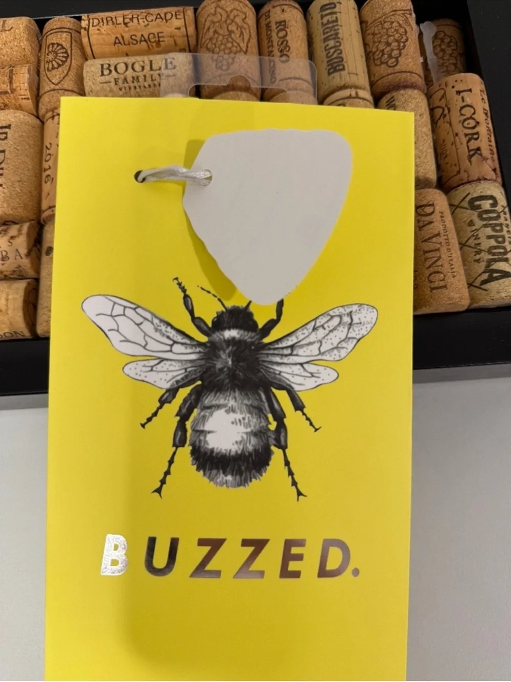 BUZZED. Yellow Black White Bee Graphic Wine Bottle Bag Gift Holder